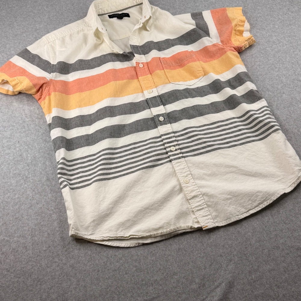 Aeropostale Mens Large‎ Short Sleeve Button Down Striped Shirt Cream Orange Grey